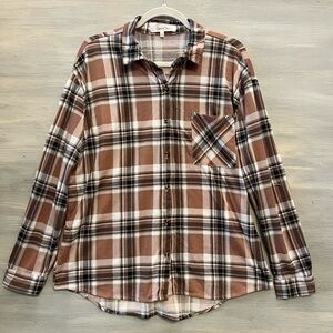 Eden‎ & Olivia Mauve Gray White Plaid Flannel Button Down Shirt Size Large GC